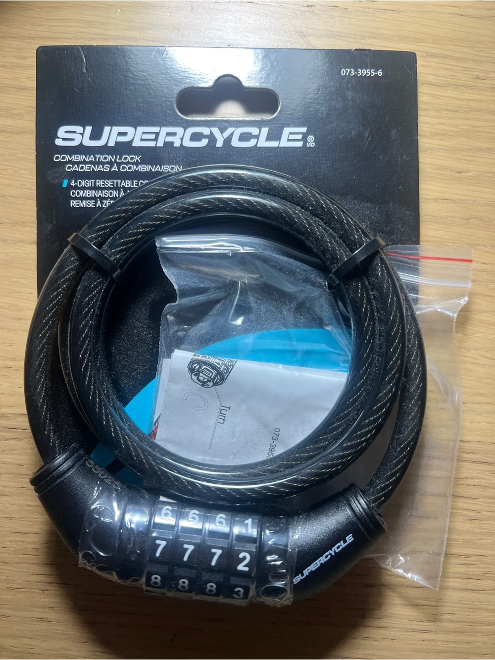 Black Combination Cable Lock - 4-Digit Resettable